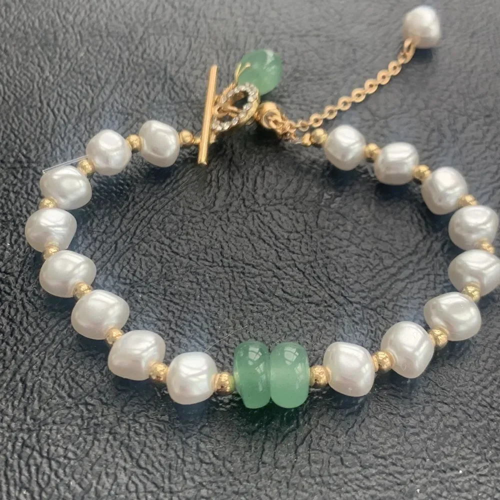 Mason & Madison Faux Pearl Adjustable Bracelet with Faux Jade Charm